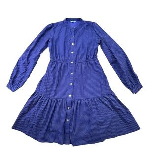 Draper James RSVP Blue Stripe Tiered Button Front Dress Size M